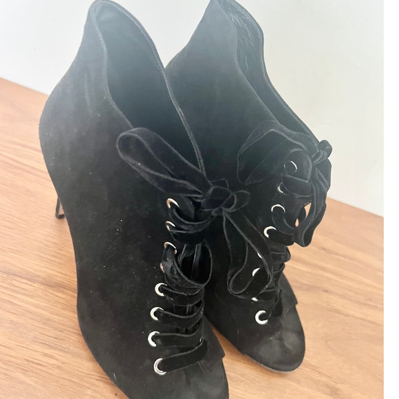 Jimmy Choo Mavy Suede Lace Up Open Toe Ankle Bootie Black Women's Size 39.5 / 9 - Picture 4 of 13